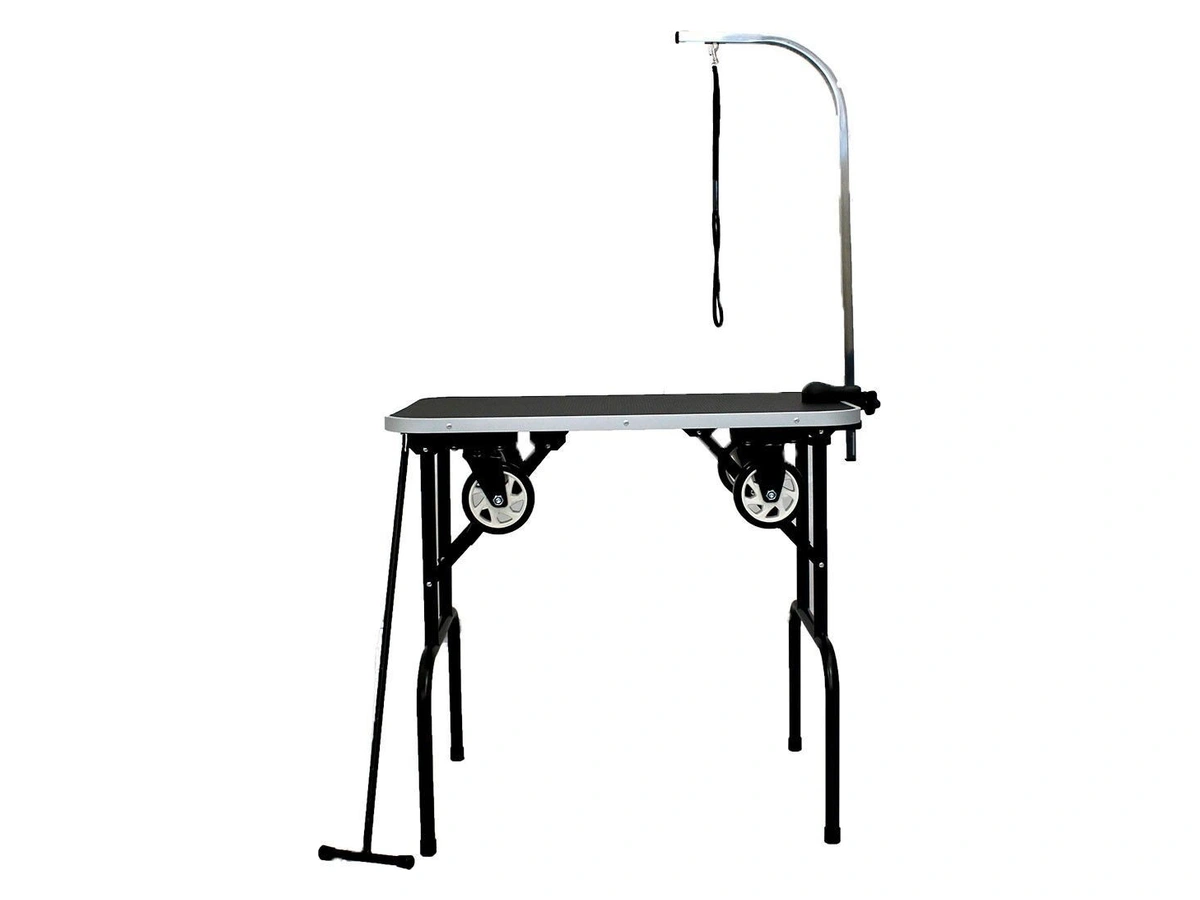 PetEasy trimbord med hjul, dragstång och galge, skiva 81 × 46 cm